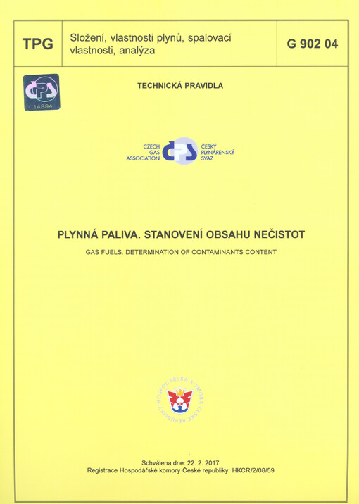 Plynná paliva : stanovení obsahu nečistot = Gas fuels : determination of contaminants content : TPG G 902 04 : schválena dne: 22.2.2017