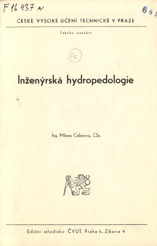 Inženýrská hydropedologie :určeno pro stud. fak. stavební