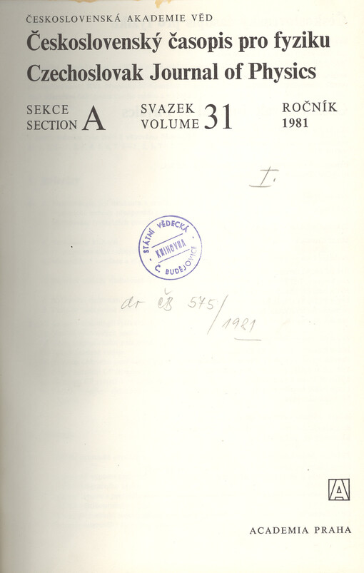 Československý časopis pro fyziku = Czechoslovak Journal of Physics