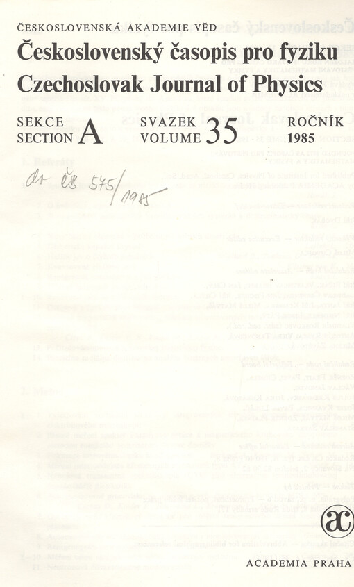 Československý časopis pro fyziku = Czechoslovak Journal of Physics