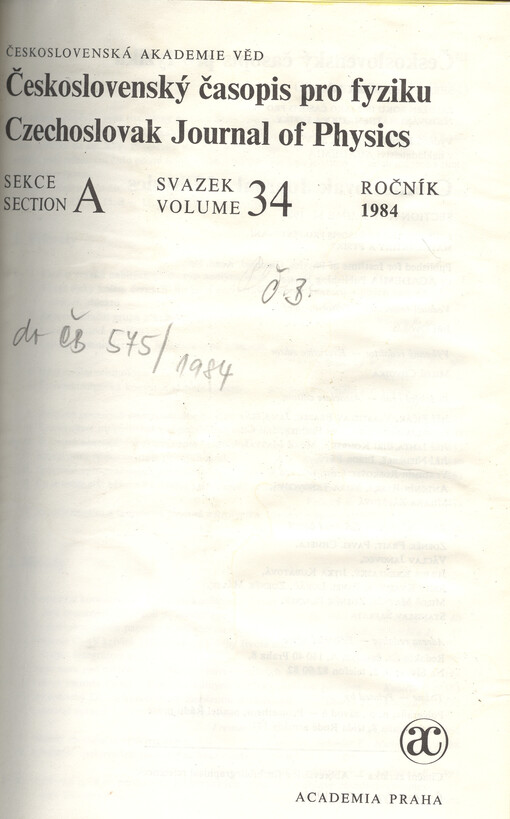 Československý časopis pro fyziku = Czechoslovak Journal of Physics