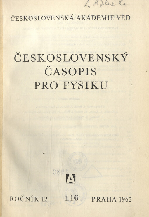 Československý časopis pro fyziku = Czechoslovak Journal of Physics