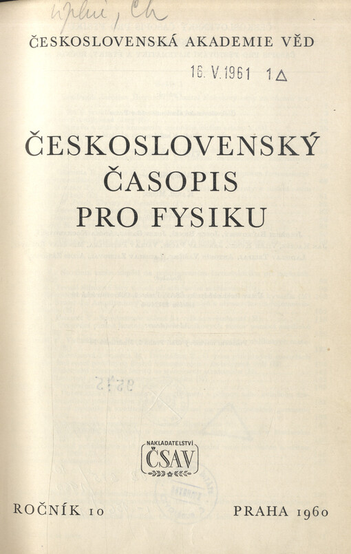 Československý časopis pro fyziku = Czechoslovak Journal of Physics