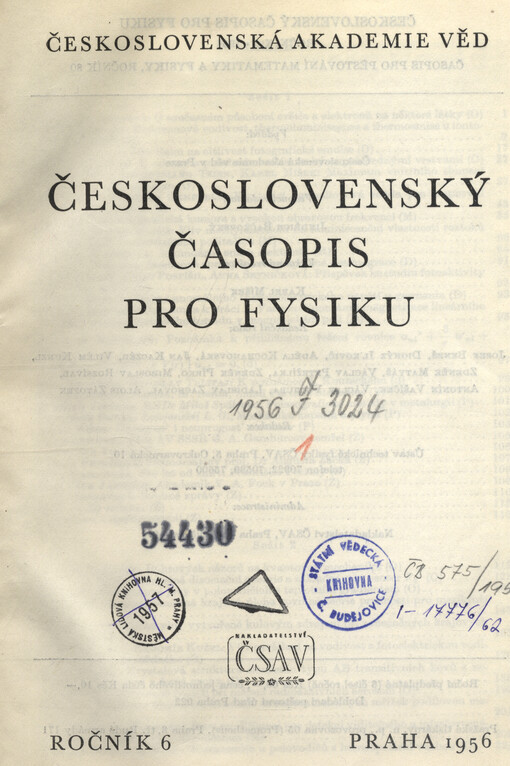 Československý časopis pro fyziku = Czechoslovak Journal of Physics