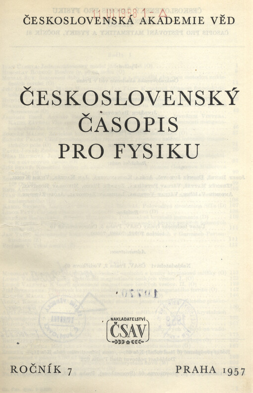 Československý časopis pro fyziku = Czechoslovak Journal of Physics