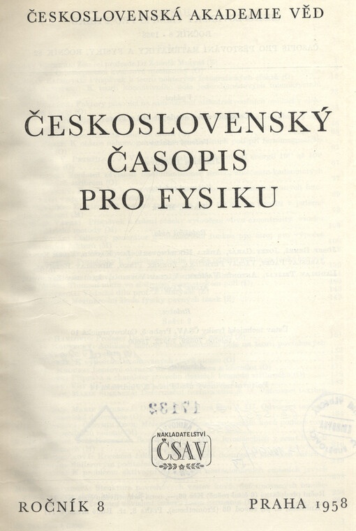 Československý časopis pro fyziku = Czechoslovak Journal of Physics