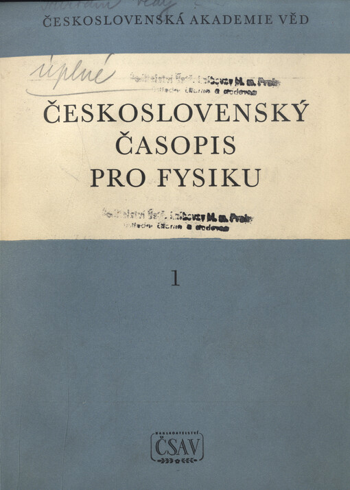 Československý časopis pro fyziku = Czechoslovak Journal of Physics