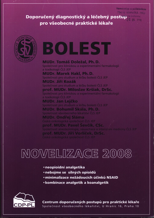 Bolest : doporučené postupy pro farmakoterapii bolesti