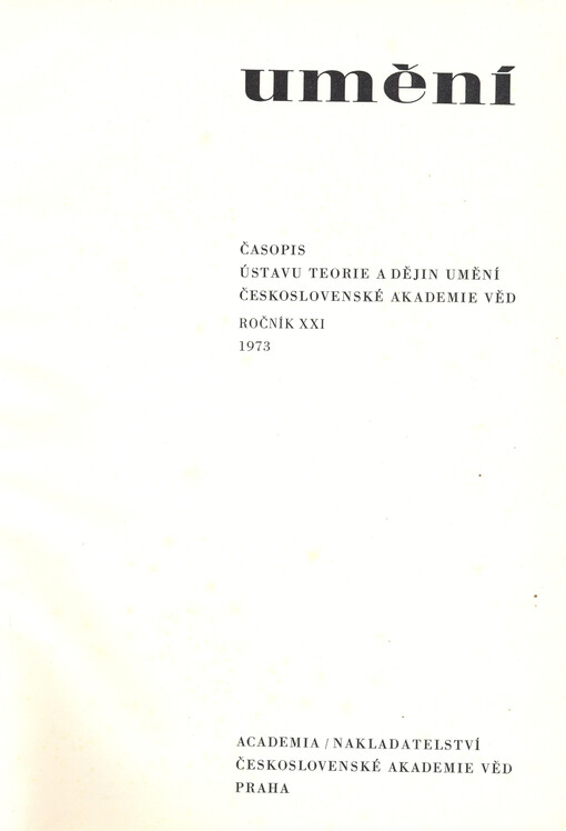 Umění : časopis Kabinetu pro theorii a dějiny umění Československé akademie věd