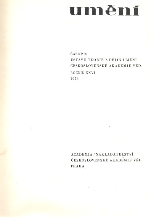 Umění : časopis Kabinetu pro theorii a dějiny umění Československé akademie věd