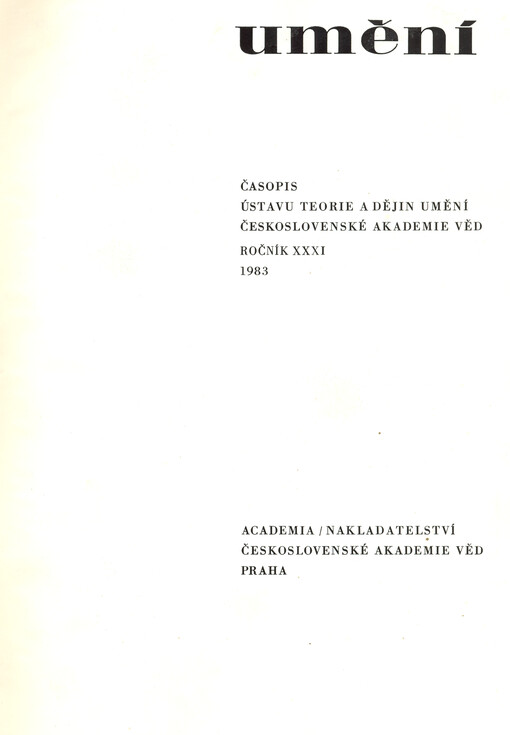 Umění : časopis Kabinetu pro theorii a dějiny umění Československé akademie věd