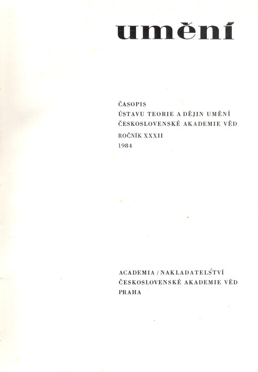 Umění : časopis Kabinetu pro theorii a dějiny umění Československé akademie věd