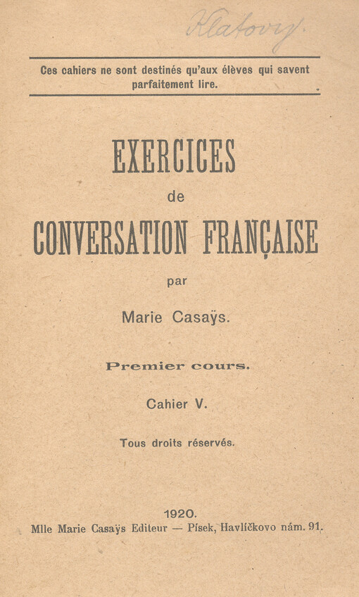 Exercices de conversation française : premier cours. Cahier V.