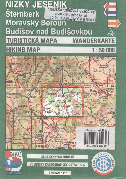 Nízký Jeseník Šternberk, Moravský Beroun, Budišov nad Budišovkou : turistická mapa