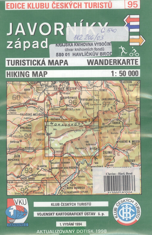 Javorníky západ turistická mapa : 1:50^000