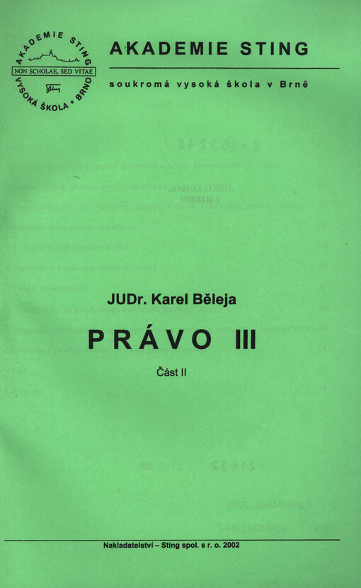 Právo III : studijní opora pro kombinovanou formu. Část 2