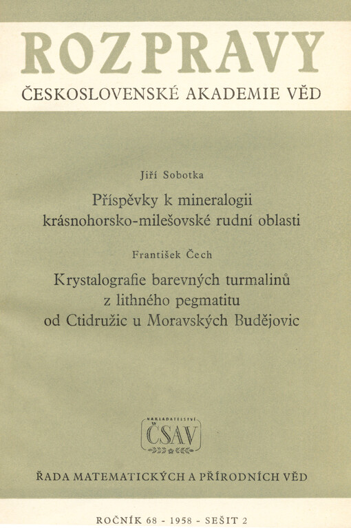 Příspěvky k mineralogii krásnohorsko-milešovské rudní oblasti