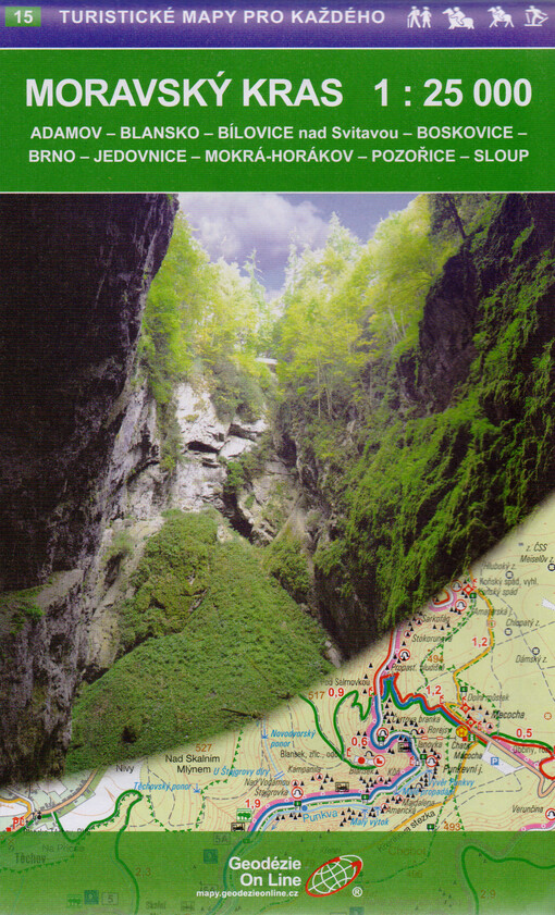 Moravský kras : Adamov - Blansko - Bílovice nad Svitavou - Boskovice - Brno - Jedovnice - Mokrá-Horákov - Pozořice - Sloup : turistická, cykloturistická a lyžařská mapa 1:25 000