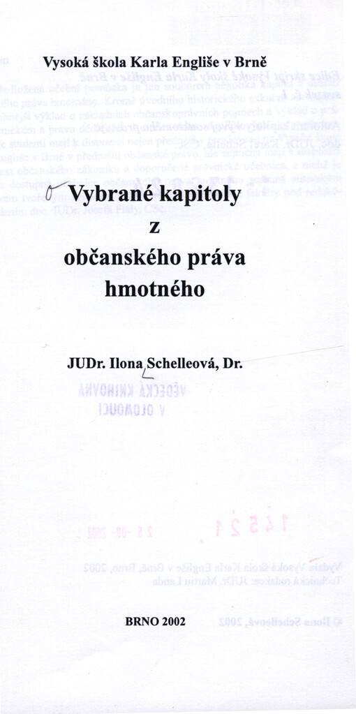 Vybrané kapitoly z občanského práva hmotného