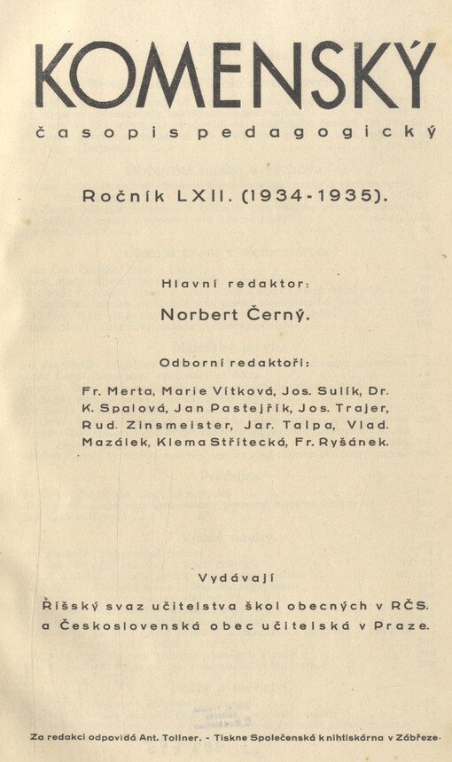 Komenský : týdeník vychovatelský věnovaný učitelstvu našemu jakož i přátelům školstva a milé mládeže naší