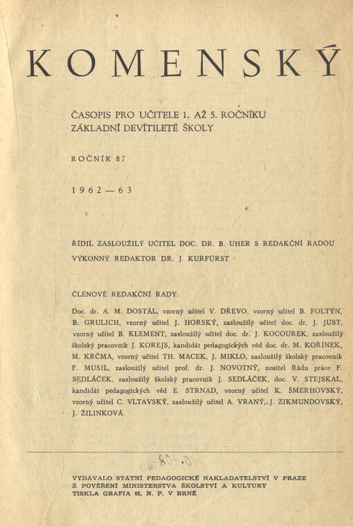 Komenský : týdeník vychovatelský věnovaný učitelstvu našemu jakož i přátelům školstva a milé mládeže naší