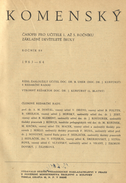 Komenský : týdeník vychovatelský věnovaný učitelstvu našemu jakož i přátelům školstva a milé mládeže naší