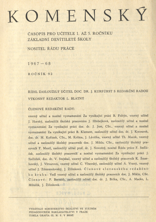 Komenský : týdeník vychovatelský věnovaný učitelstvu našemu jakož i přátelům školstva a milé mládeže naší