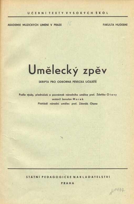 Umělecký zpěv :skripta pro odborná pěvecká učiliště