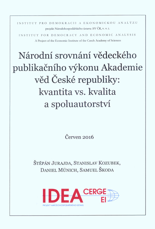 Národní srovnání vědeckého publikačního výkonu Akademie věd České republiky : kvantita vs. kvalita a spoluautorství