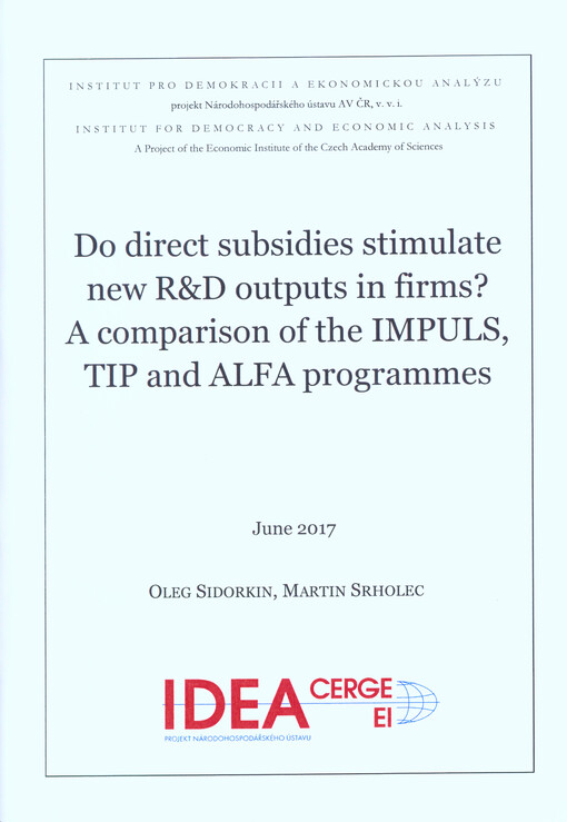 Do direct subsidies stimulate new R&D outputs in firms? : a comparison of the IMPULS, TIP and ALFA programmes