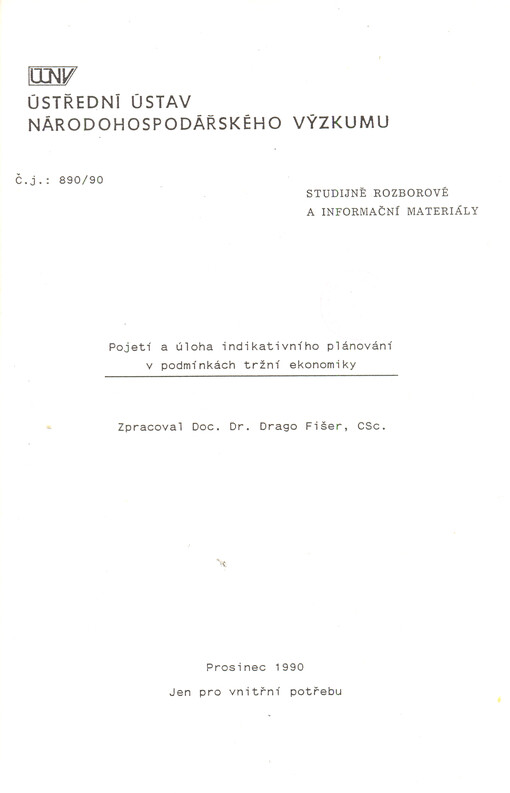 Pojetí a úloha indikativního plánování v podmínkách tržní ekonomiky