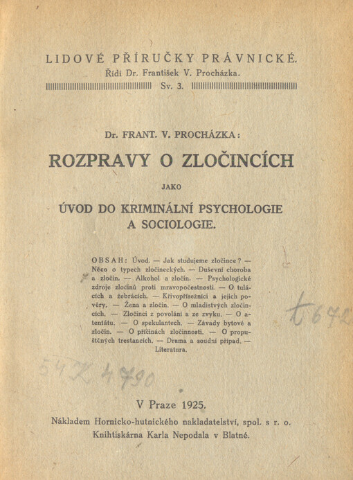 Rozpravy o zločincích jako úvod do kriminální psychologie a sociologie