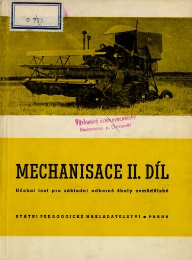 Mechanisace: učební text pro zemědělství mistrovské školy