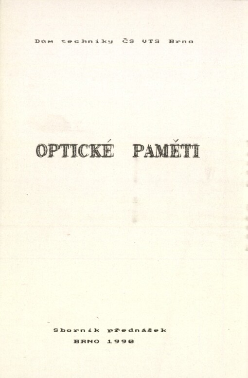 Optické paměti: Sborník přednášek