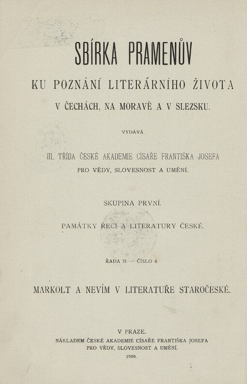 Markolt a Nevím v literatuře staročeské