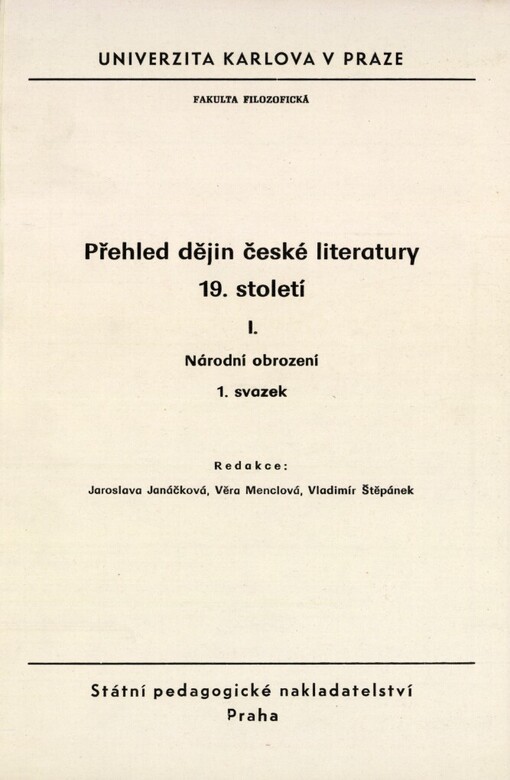 Přehled dějin české literatury 19. století. I, Národní obrození