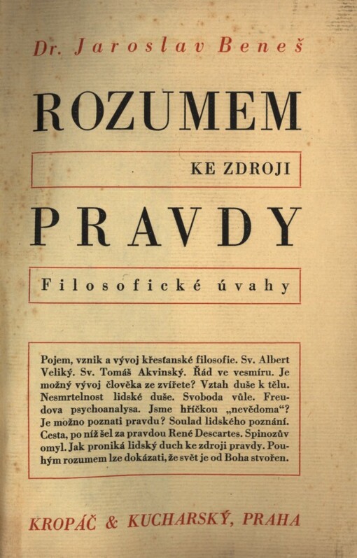 Rozumem ke zdroji pravdy :filosofické úvahy