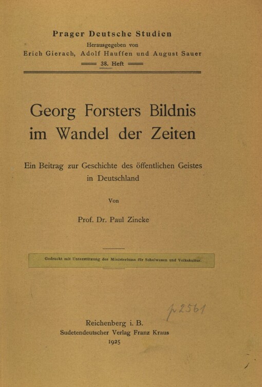 Georg Forsters Bildnis im Wandel der Zeiten: ein Beitrag zur Geschichte des öffentlichen Geistes in Deutschland