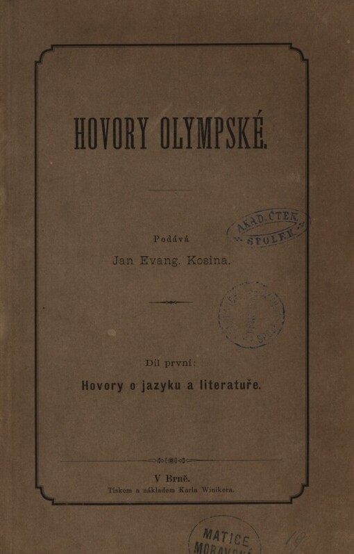 Hovory Olympské.Díl první,Hovory o jazyku a literatuře