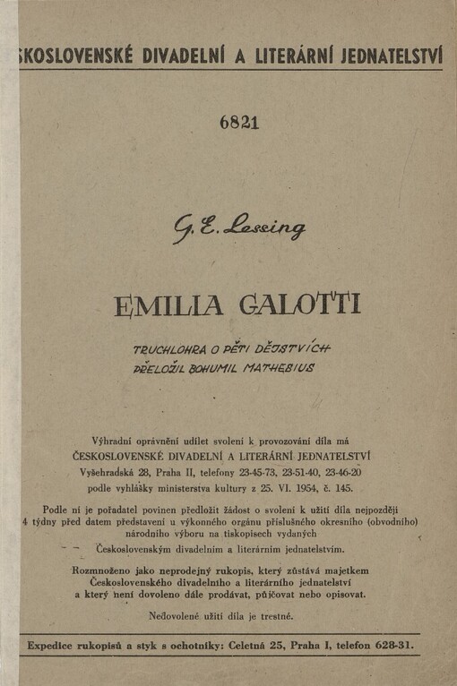 Emilia Galotti :Truchlohra o 5 dějstvích