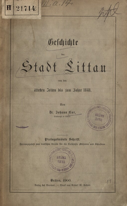 Geschichte der Stadt Littau von den ältesten Zeiten bis zum Jahre 1848