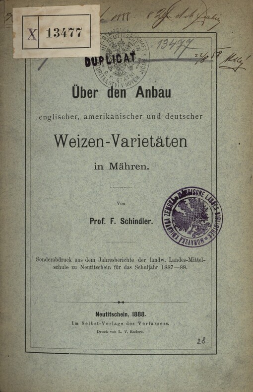 Über den Anbau englischer, amerikanischer und deutscher Weizen-Varietäten in Mähren