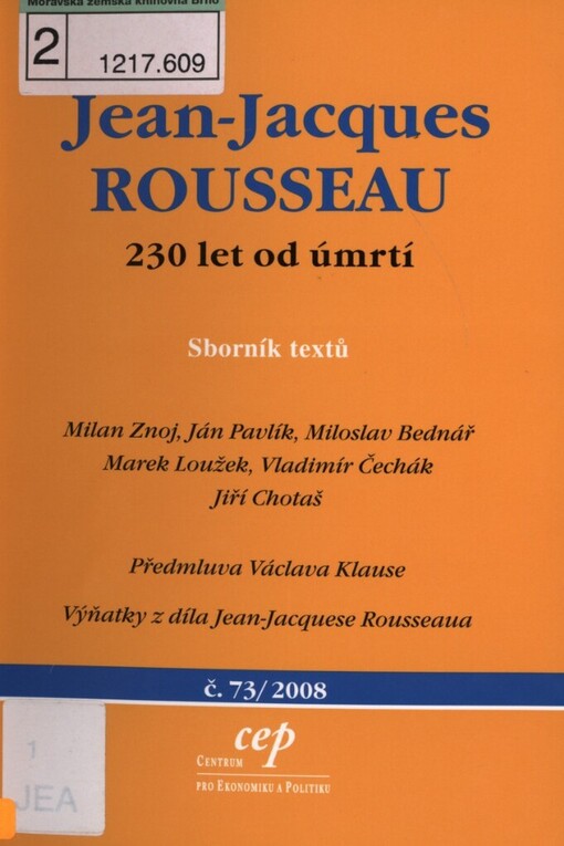 Jean-Jacques Rousseau: 230 let od úmrtí : sborník textů