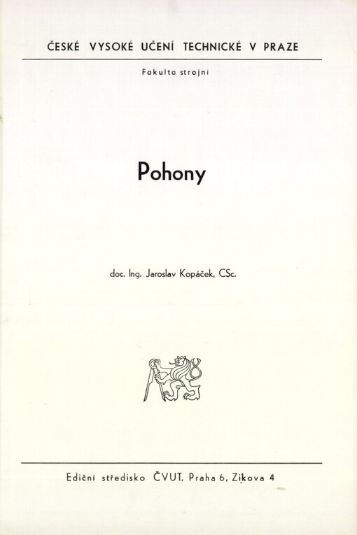 Pohony: určeno pro stud. fak. strojní