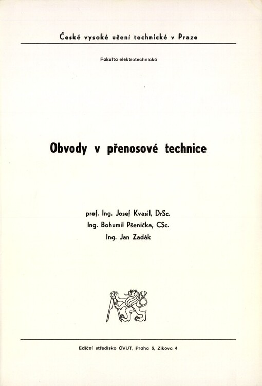 Obvody v přenosové technice : určeno pro stud. fak. elektrotechn.