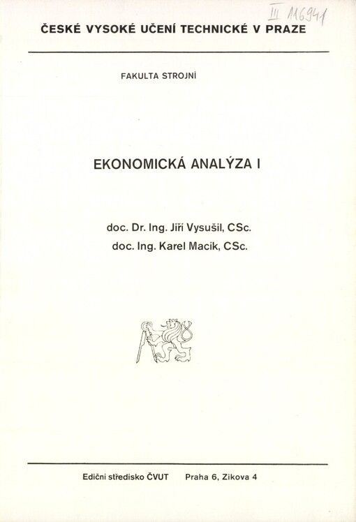 Ekonomická analýza I :Určeno pro stud. fak. strojní