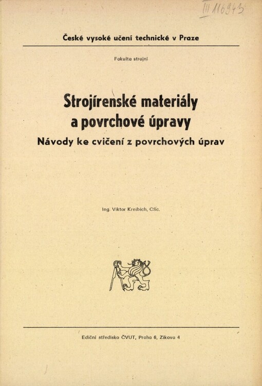 Strojírenské materiály a povrchové úpravy :Návody ke cvičení z povrchových úprav : Určeno pro stud. fak. strojní
