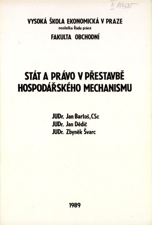 Stát a právo v přestavbě hospodářského mechanismu
