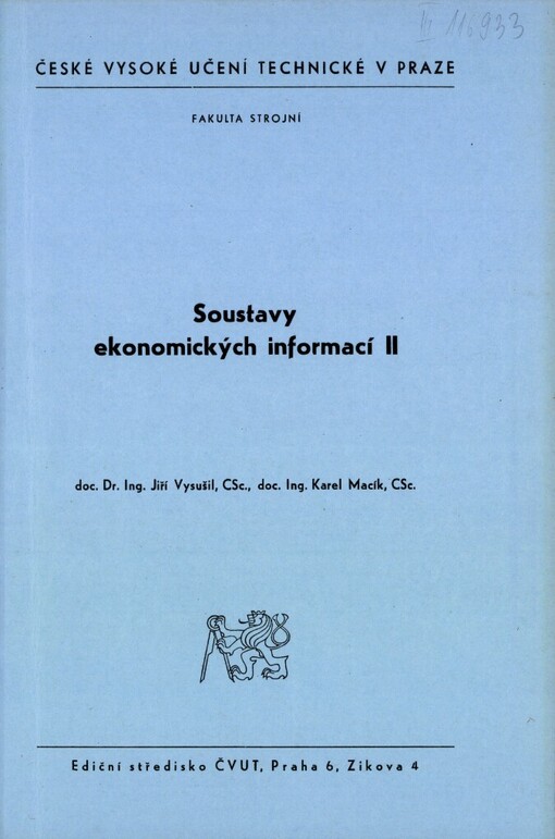Soustavy ekonomických informací II :Určeno pro stud. fak. strojní