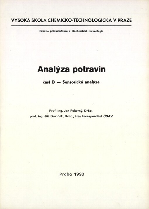 Analýza potravin: určeno pro posl. fak. potravinářské a biochemické technologie